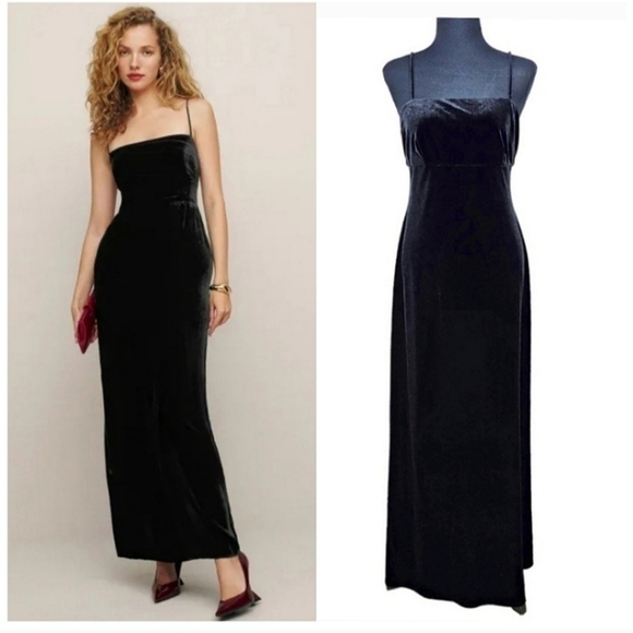 Y2K 90s Whimsigoth Black Velvet Maxi Dress Sz 10 Rachel Kaye Empire Waist Prom - Picture 1 of 14